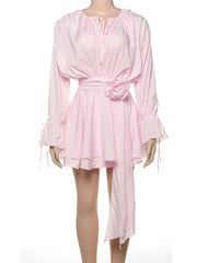 3D flower applique mini dress with flare sleeves, product photo 6