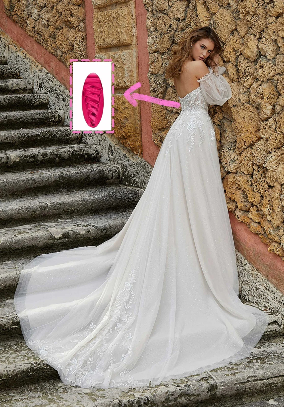 Beaded lace applique tulle A-line bridal gown, photo 5.
