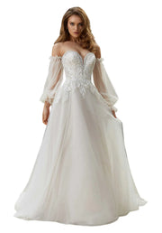 Beaded lace applique tulle A-line bridal gown, photo 7.