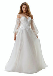 Beaded lace applique tulle A-line bridal gown, photo 8.