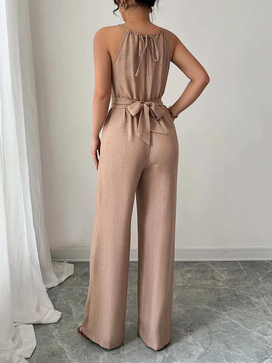 Chiffon halter neck maxi jumpsuit with a lace-up waist, photo 2