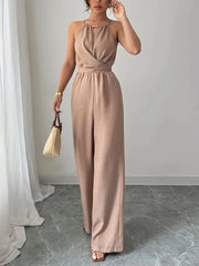 Chiffon halter neck maxi jumpsuit with a lace-up waist, photo 3