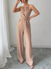 Chiffon halter neck maxi jumpsuit with a lace-up waist, photo 4