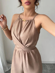 Chiffon halter neck maxi jumpsuit with a lace-up waist, photo 5