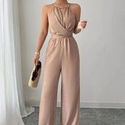 Chiffon halter neck maxi jumpsuit with a lace-up waist, photo 6