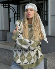 Contrast patchwork knit sweater with a round neck, photo 3
