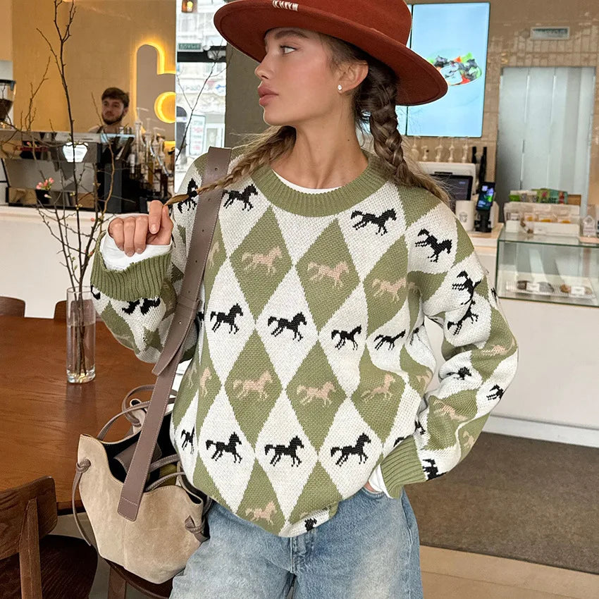 Contrast patchwork knit sweater with a round neck, photo 5