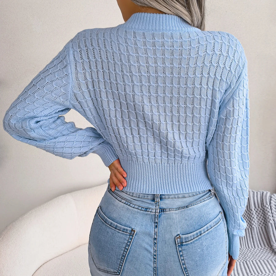Cropped ribbed knit top with a round neck, product photo 2