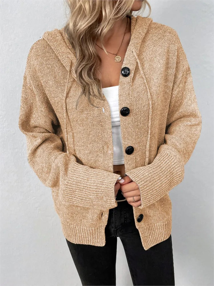 Loose hooded cardigan coat at a regular body length, product photo 6
