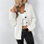 Polyester knit hooded cardigan coat with buttons down the front, product photo 8