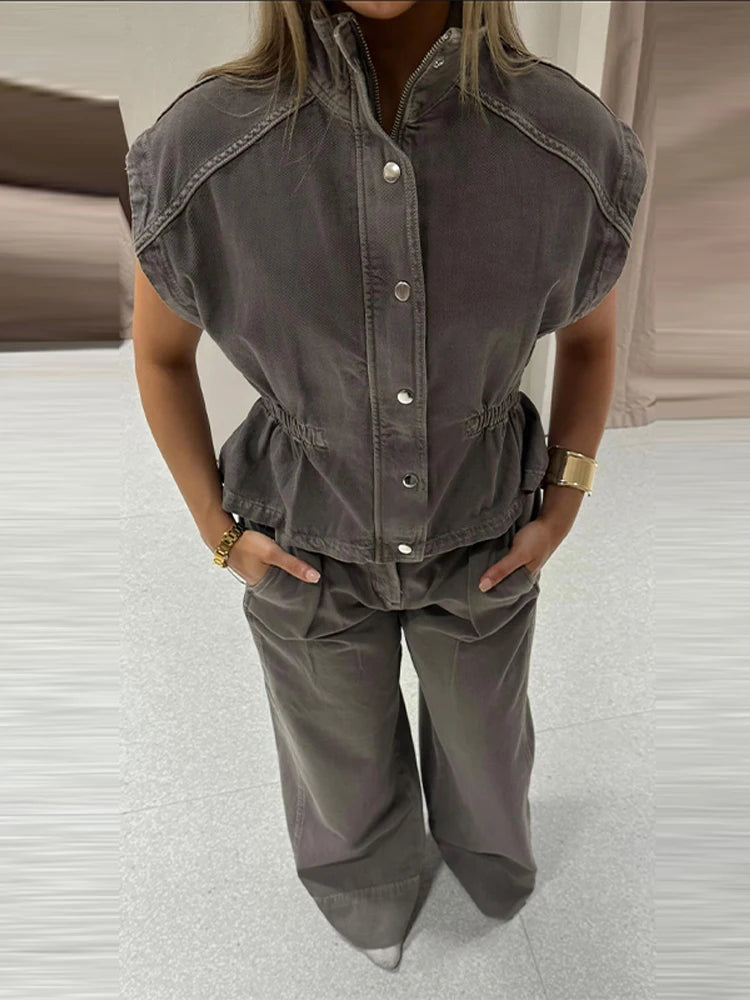 Khaki cargo cami and wide leg pants set, product photo 6