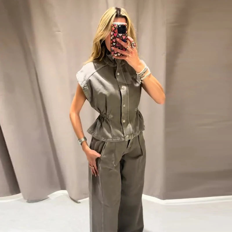 Khaki cargo cami and wide leg pants set, product photo 8
