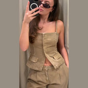 Khaki cargo cami and wide leg pants set, product photo 9