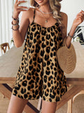Leopard Print Spaghetti Strap Romper With Loose Fit