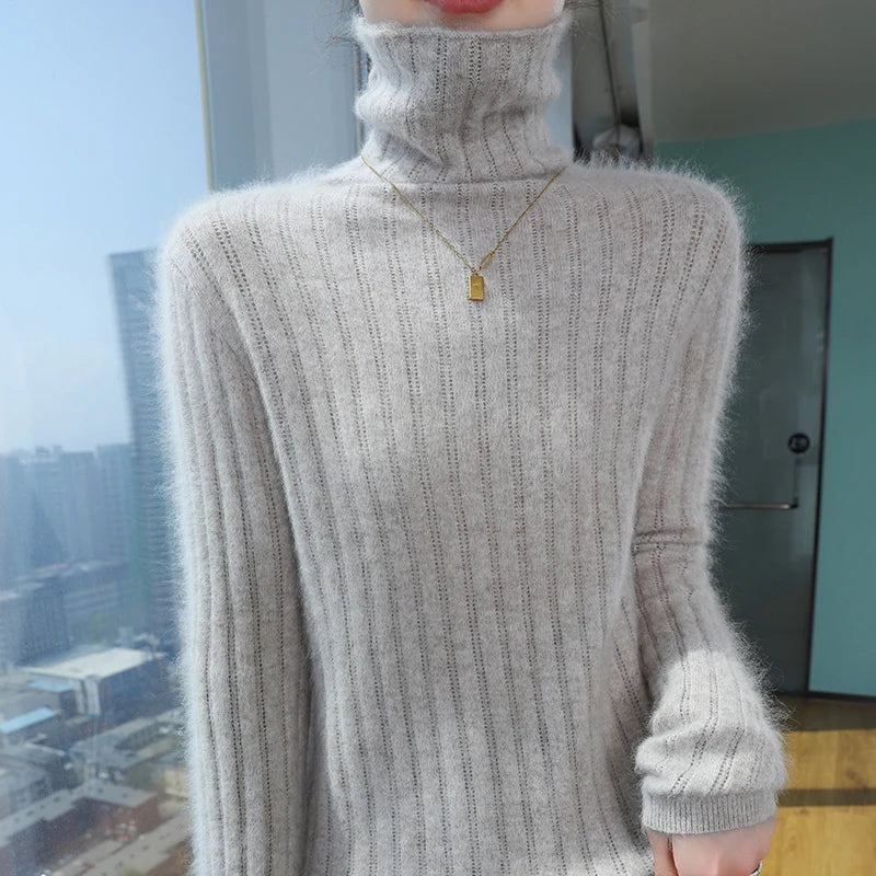 Fine knit turtleneck sweater in a solid color with a regular body length, product photo 5