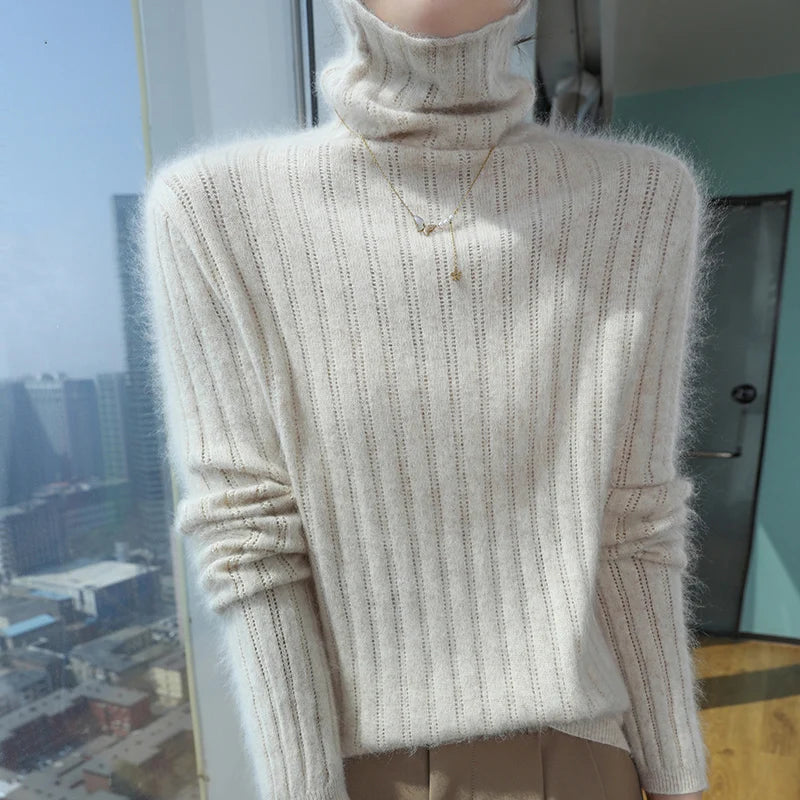 Loose fit fine knit turtleneck sweater, thick knit with little bulk, product photo 8