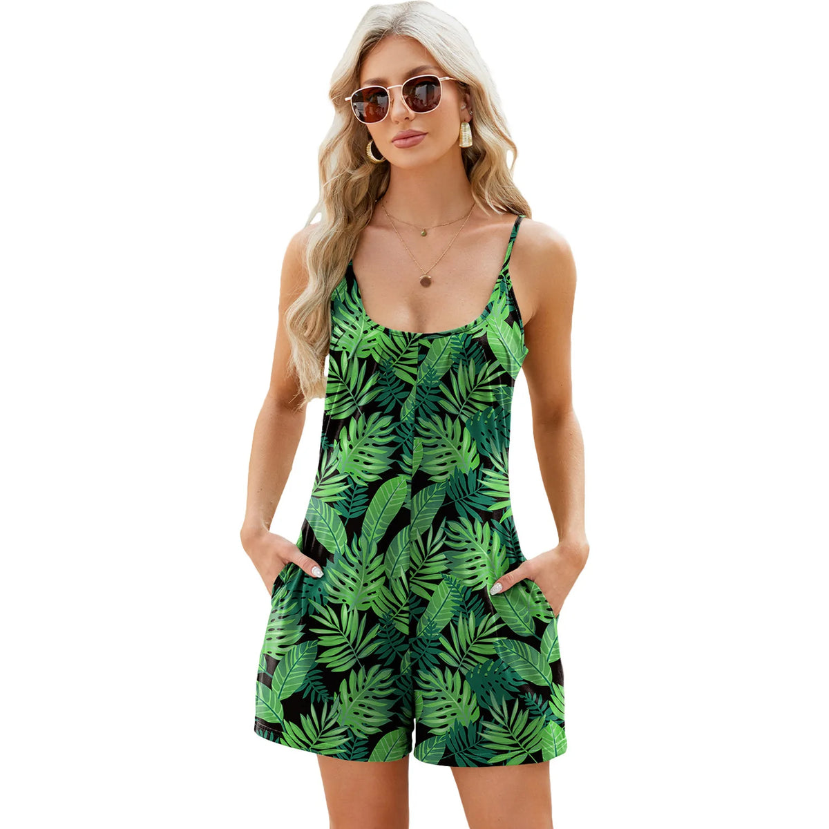 Loose fit printed wide leg romper with pockets, photo 10