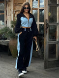 Patchwork Zip Hoodie And Wide Leg Pants Set
