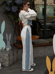 Patchwork zip hoodie and wide leg pants set, product photo 3