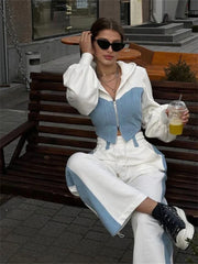 Patchwork zip hoodie and wide leg pants set, product photo 5