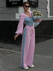 Patchwork zip hoodie and wide leg pants set, product photo 7