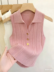Embroidered knit vest in lightweight stretch polyester, product photo 3