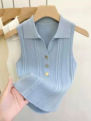 Knit vest with a polo collar and no front opening, product photo 5