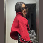 Red plaid jacket with a stand collar and no hood, product photo 2