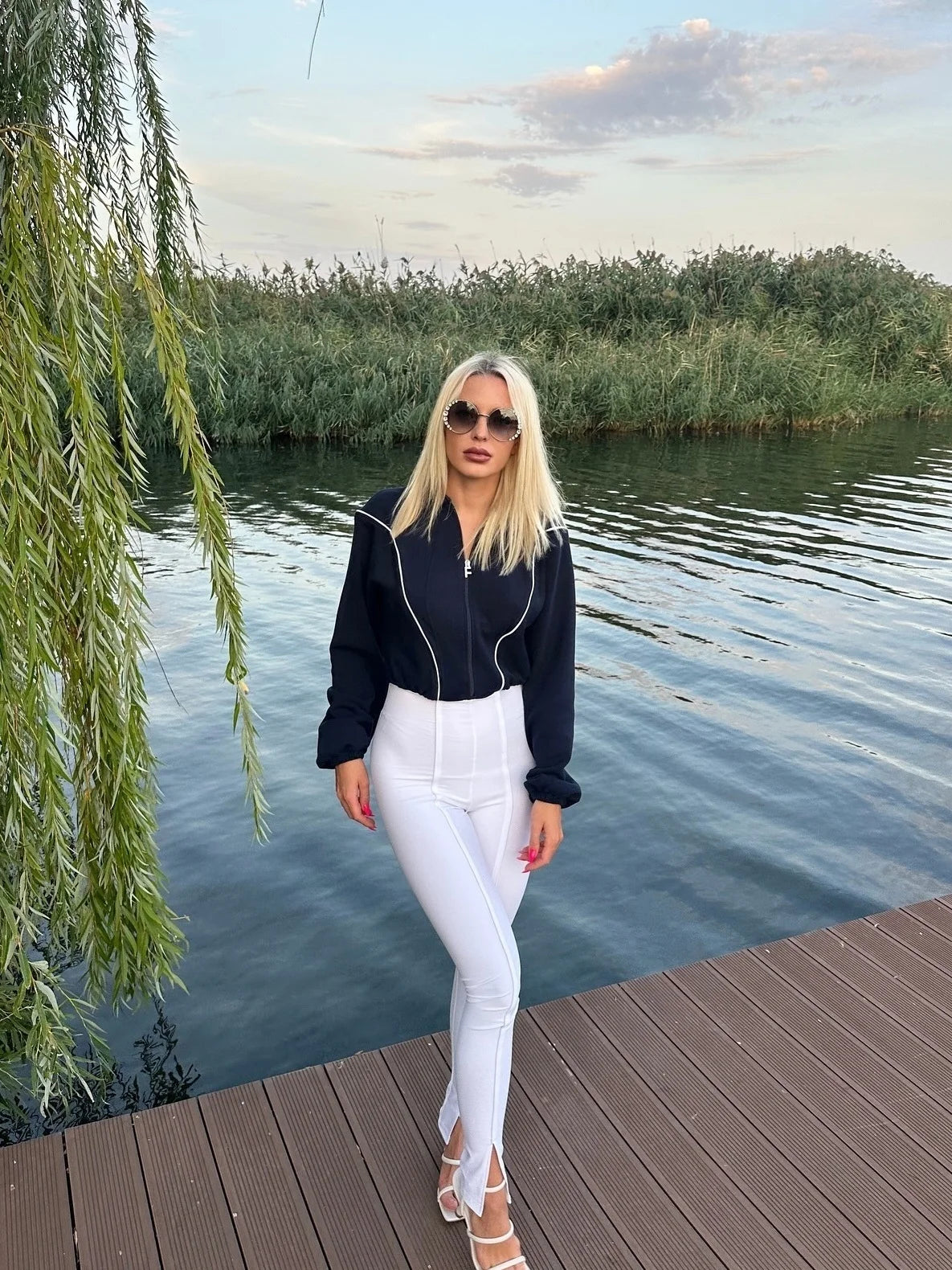 Slim fit stretch knit jumpsuit with long sleeves, photo 8