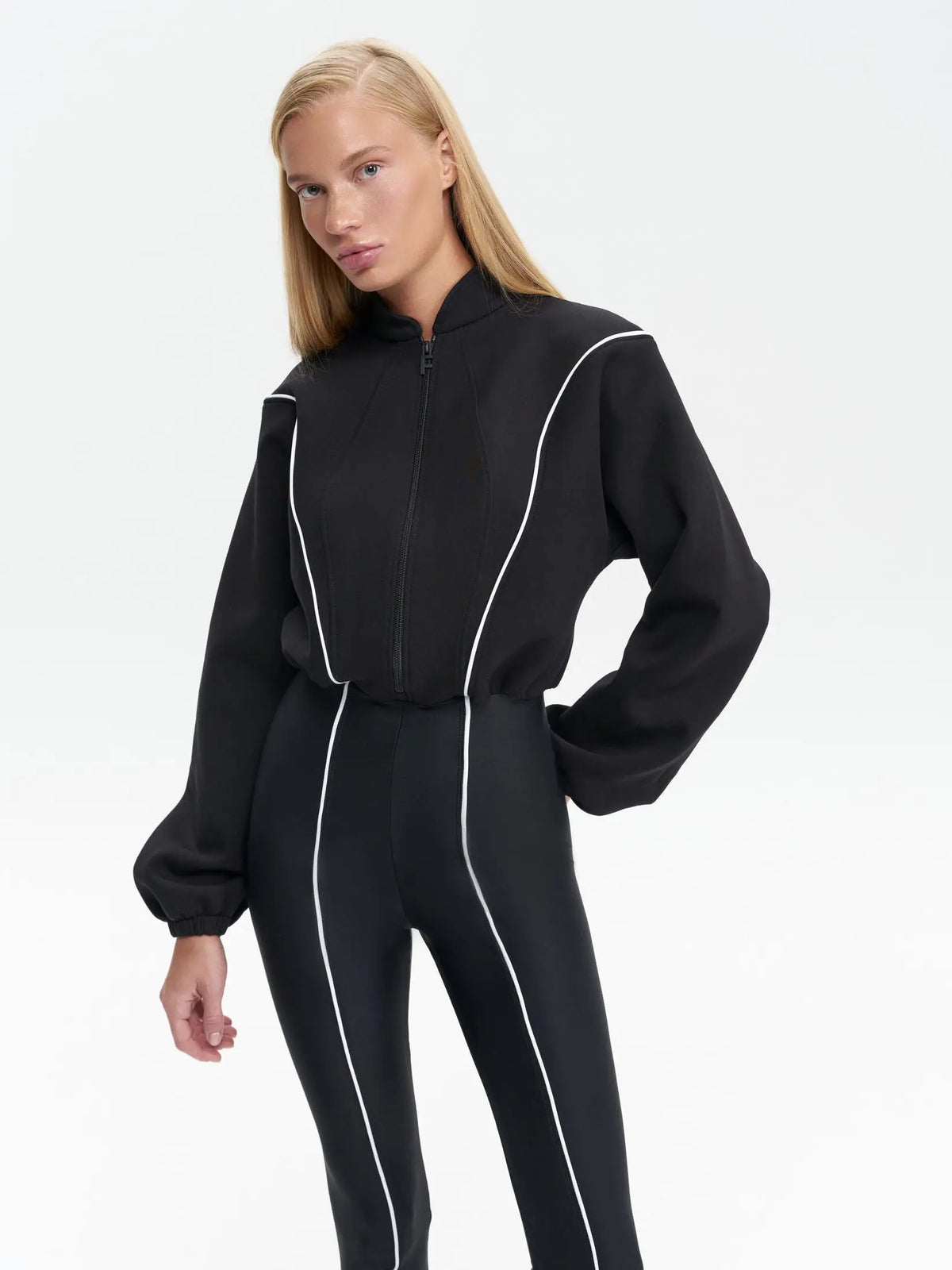 Slim fit stretch knit jumpsuit with long sleeves, photo 9
