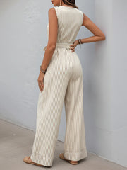 Striped V-neck sleeveless jumpsuit, photo 2