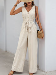 Striped V-neck sleeveless jumpsuit, photo 3