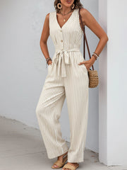 Striped V-neck sleeveless jumpsuit, photo 5