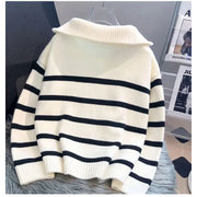 Striped zip knit pullover with turn-down collar, product photo 3