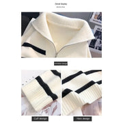 Striped zip knit pullover with turn-down collar, product photo 4