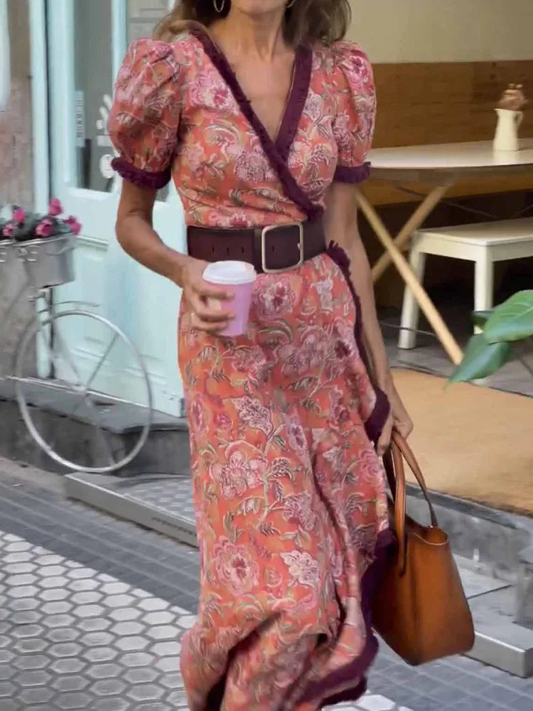 V-neck printed maxi dress with short sleeves, product photo 3