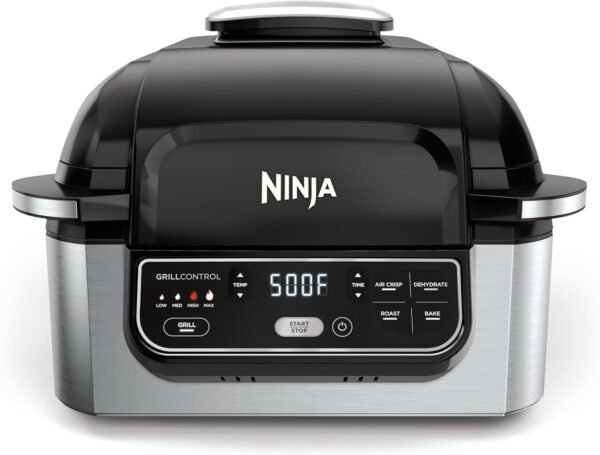 Ninja Foodi Indoor Grill & Air Fryer | 5-in-1 Grill, Air Fry, Roast, Bake, & Dehydrate | Cyclonic Grilling Technology | XL Capacity | Dishwasher Safe Parts | Black/Grey | AG301